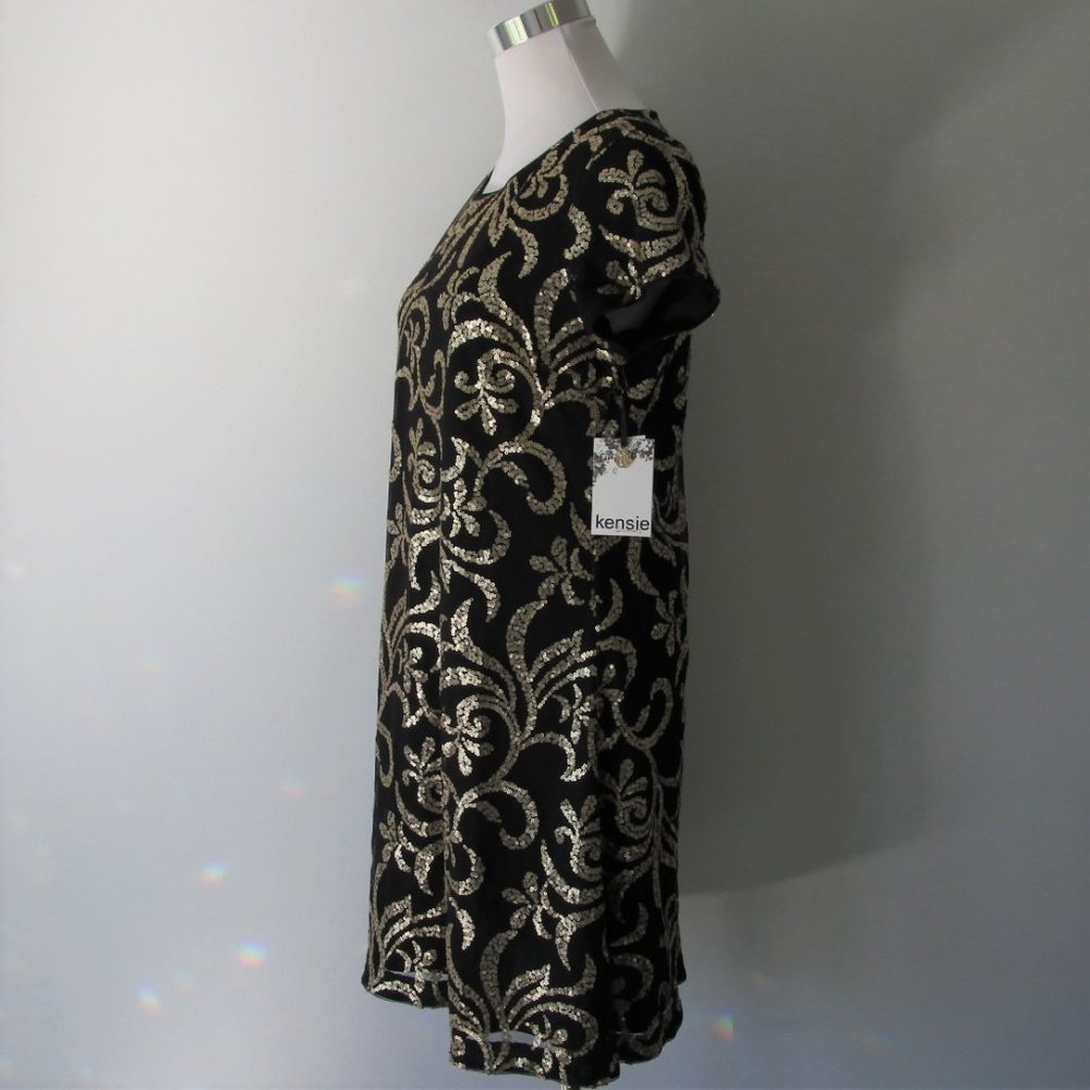 Black Gold Sequin Embellished Cocktail Dress; Excellent Condition; Worn Once - Picture 12 of 14